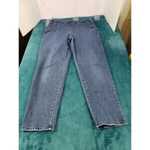 Talbots Womens Jeans Size 8 Blue Pants Stretch Side Button Mid Rise Straight